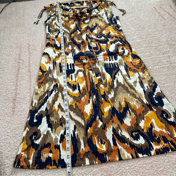 Tory Burch 100% Silk Ikat Multicolor Sleeveless Midi Dress Size Medium - Picture 9 of 10
